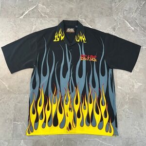 Dragonfly ACDC Biker Shirt Mens XL Camp Bowling Flames AOP All Over Print